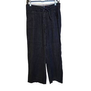 Love Tree Button Drawstring Linen Pants Wide Leg Black Size Medium 31" inseam